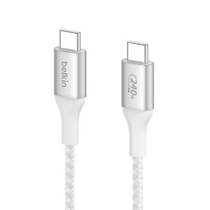 Belkin USB-IF Certified Braided 240 W USB-C to USB-C (Type C) Charge cable, 6.6 Feet / 2 Meter, White