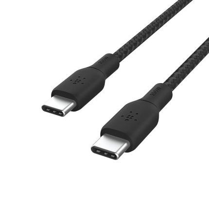 Belkin USB-C to USB-C Braided 6.6 feet (2 meters) 100W PD, Fast Charge and Sync Type C Cable for iPhone 15 Series, Macbook, USB-C Laptops, other USB-C Devices, USB-IF certified – Black