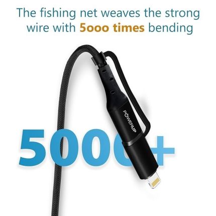 POWERUP Power Sharing 1.5M 4in1 Multiple USB Charging Cable Type C/USB-A to Type C/Lightning Sync & Charge Compatible with All iPhone,iPad & Mobile/Tablet - Black